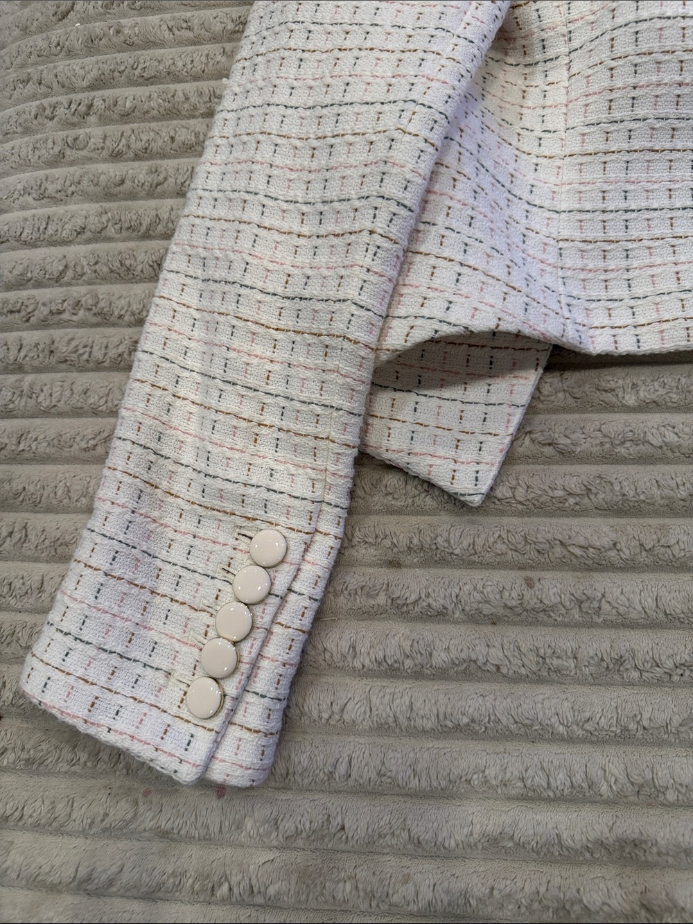 Veronica Beard Ivory Tweed Double-Breasted Blazer with Subtle Multicolor Thread - Picture 5 of 5